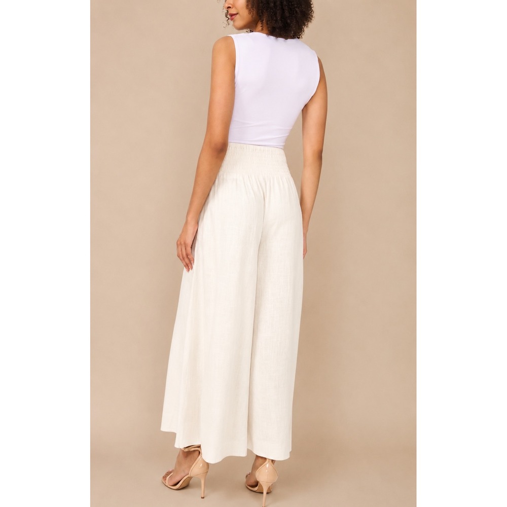 Vince Camuto Linen Blend Smock Waist Palazzo Wide Leg Pants XL Resort Beach - Picture 2 of 12